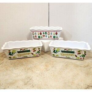Set of 3 Old Time Pottery Nantucket Christmas Ceramic Mini Loaf Baking Pans